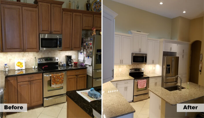 Transitional kitchen remodel done with cabinet refacing