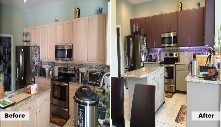Contemporary two-tone kitchen remodel done with cabinet refacing
