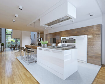 Modern white and wood kitchen with an island